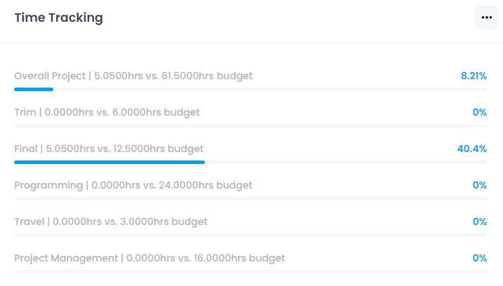 Time Budget Tracking Actual vs. Budget